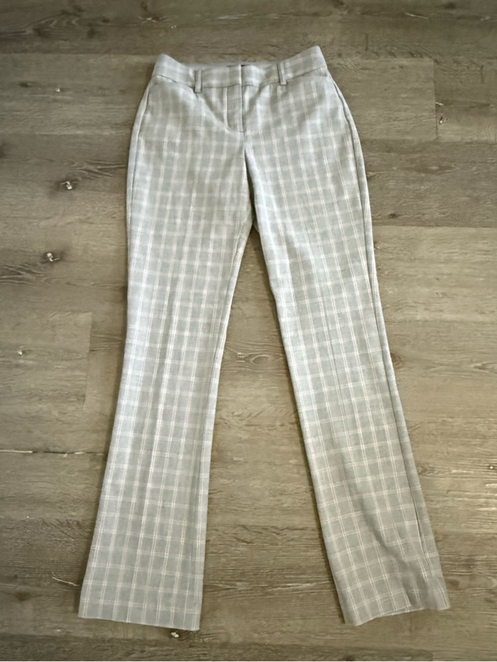 Women's Light Gray Plaid Dress Pants